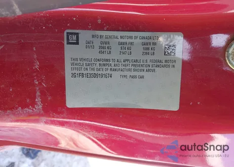 2013 Chevrolet Camaro 1Lt from USA, damaged, VIN 2G1FB1E35D9191674